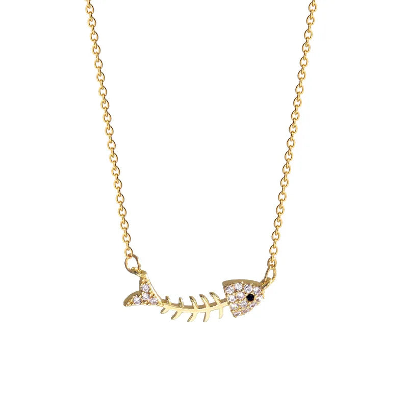 Sweet Fish Bone Zircon Clavicle Chain – Stainless Steel Minimalist Necklace