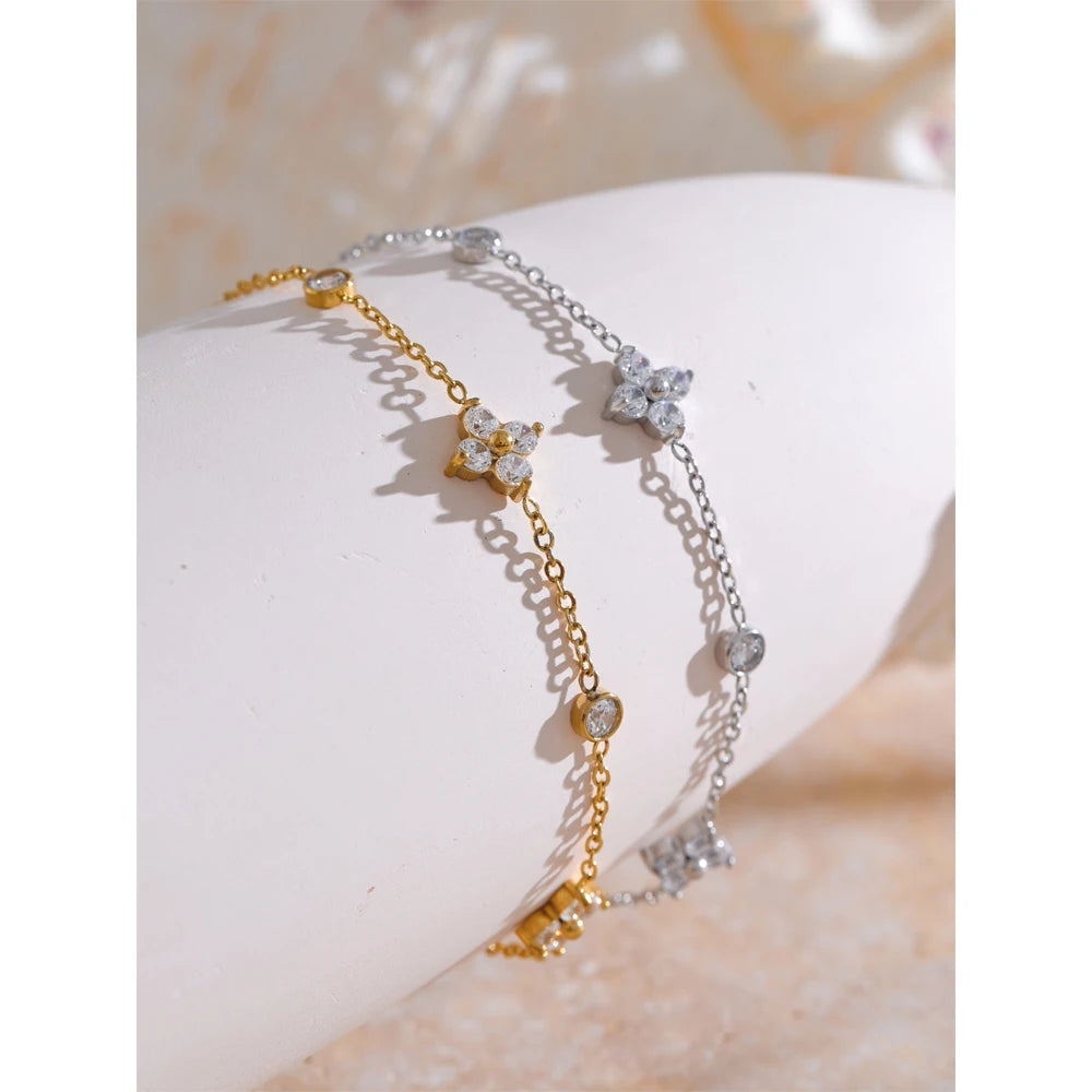 Stainless Steel Zircon Blossom Chain
