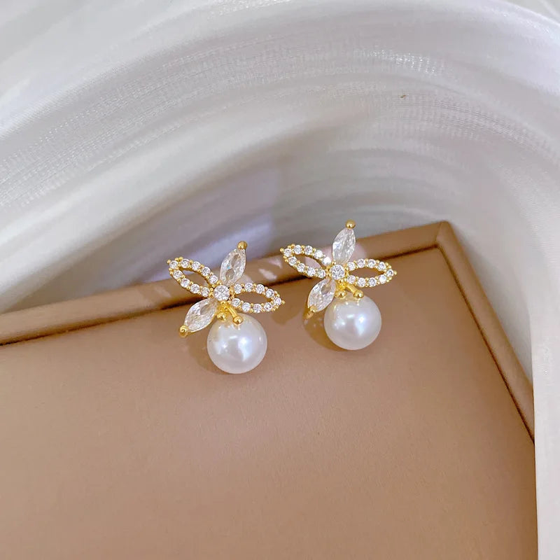 Stainless Steel Micro-Inlaid Flower Set | Pearl Girl Accessories