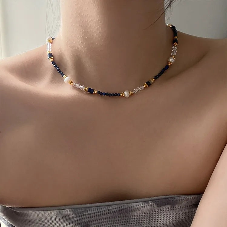 New Design 100% Natural Freshwater Pearl & Lazurite Stone 14K Gold Filled Female Jewelry