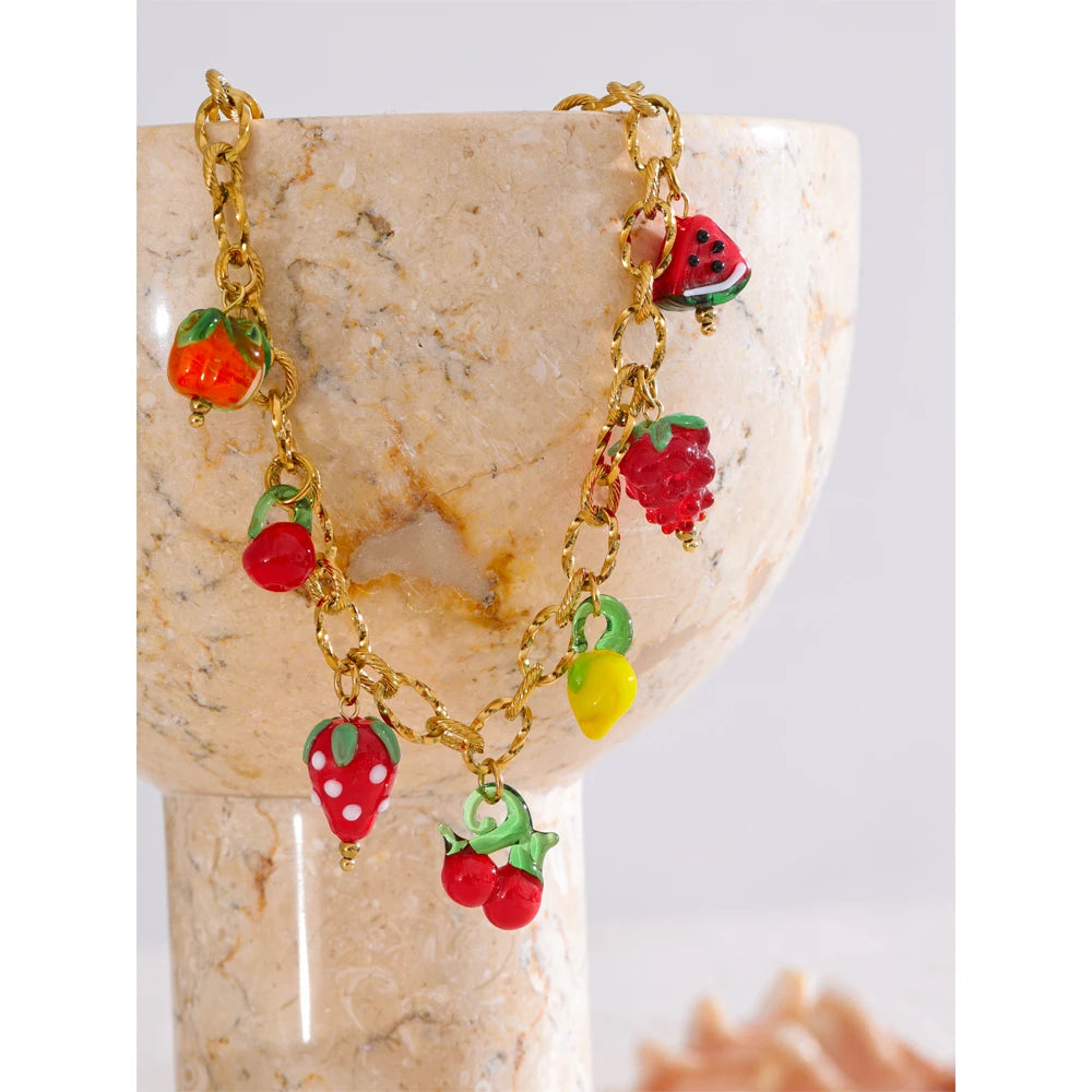 Stainless Steel Fruit Charm Necklace