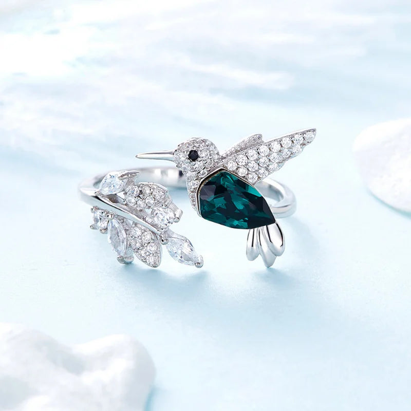 Elegant Natural Blue Stone Hummingbird Adjustable Ring