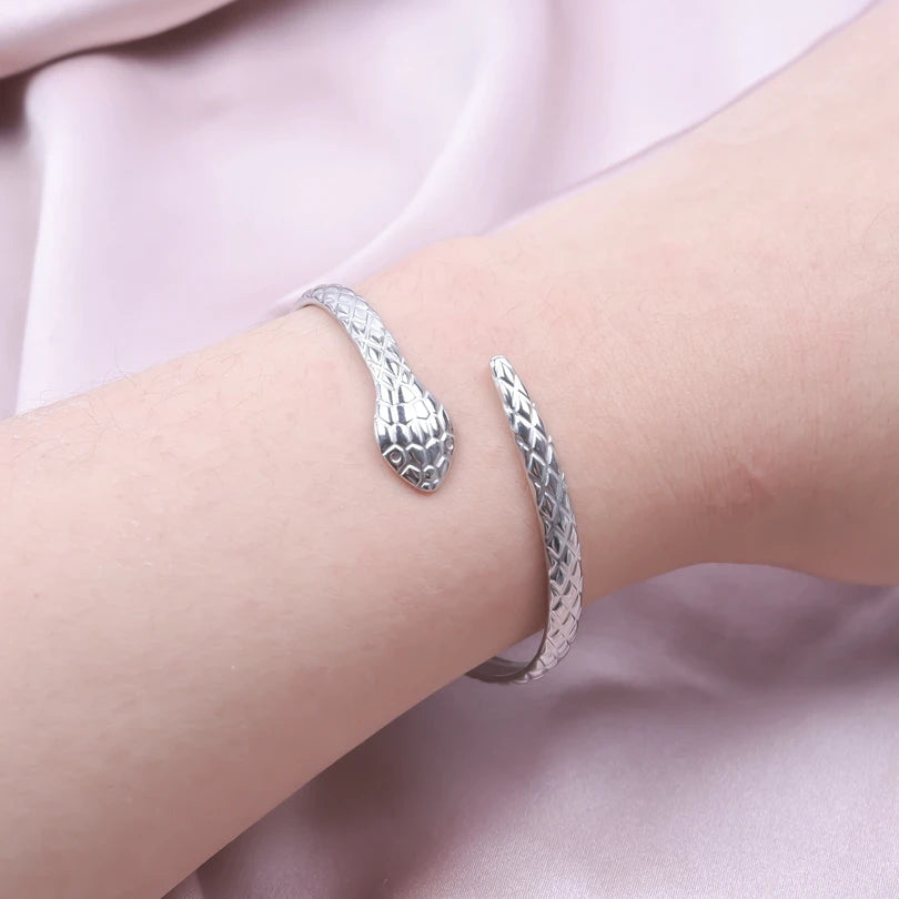 Snake Cuff – Handcrafted Stainless Steel Punk Bracelet for Women