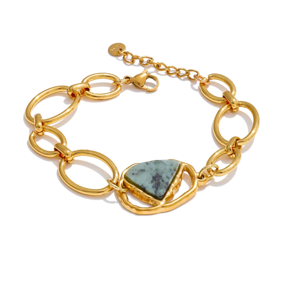 Stainless Steel PVD Gold Plated Natural Stone Bangle