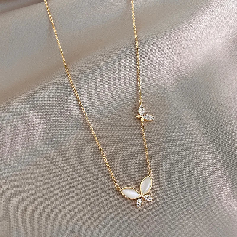 Butterfly Zircon Choker – Elegant Stainless Steel Pendant for Ladies