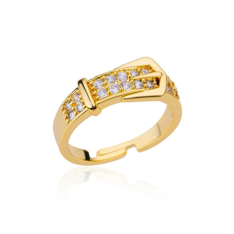 Chic Gold Buckle Zircon Adjustable Ring