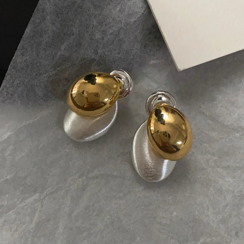 Stainless Steel Droplet Stud Earrings - Vintage Two Way Mix Color Jewelry