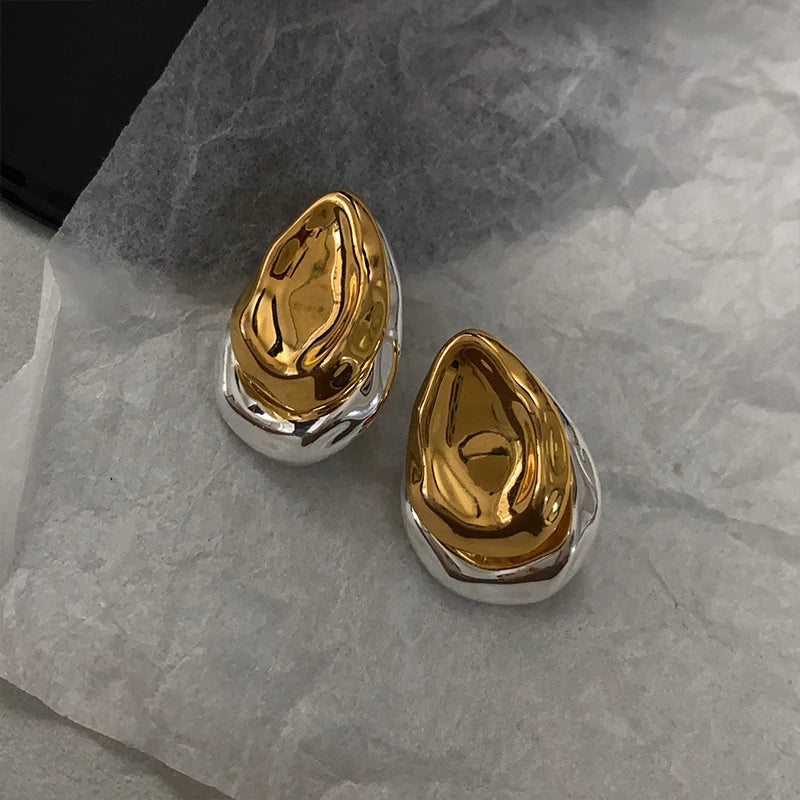 Stainless Steel Droplet Stud Earrings - Vintage Two Way Mix Color Jewelry