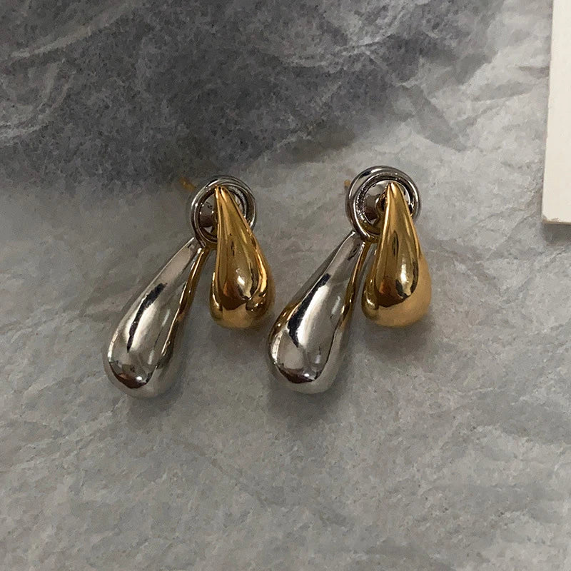 Stainless Steel Droplet Stud Earrings - Vintage Two Way Mix Color Jewelry