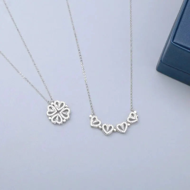 Magnet Four Heart Flower Pendant - Stainless Steel