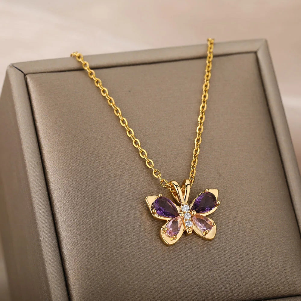 STYLESTYLE Crystal Butterfly Necklace