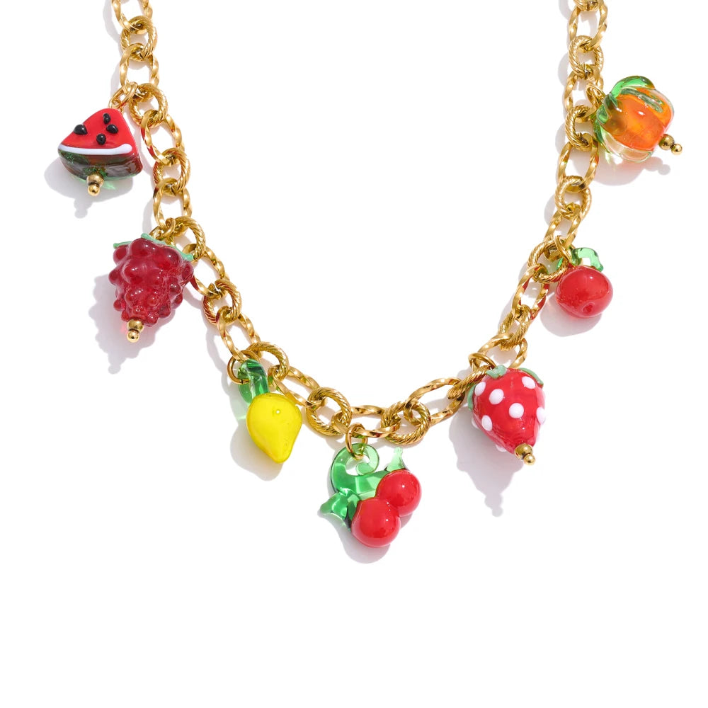 Stainless Steel Fruit Charm Necklace