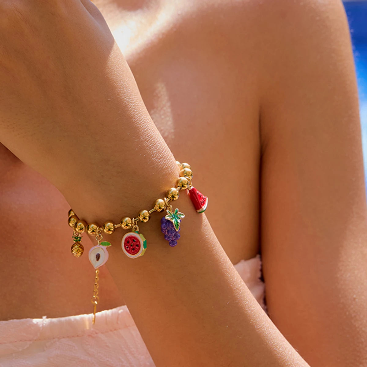 Stainless Steel 18K Gold Plated Fruity Charms Bracelet