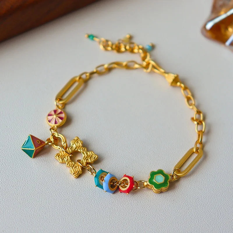 Stainless Steel 18K Gold Plated ColorPop Enamel Bracelet