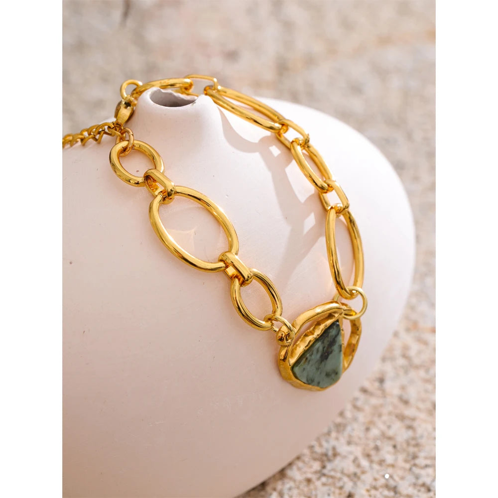 Stainless Steel PVD Gold Plated Natural Stone Bangle