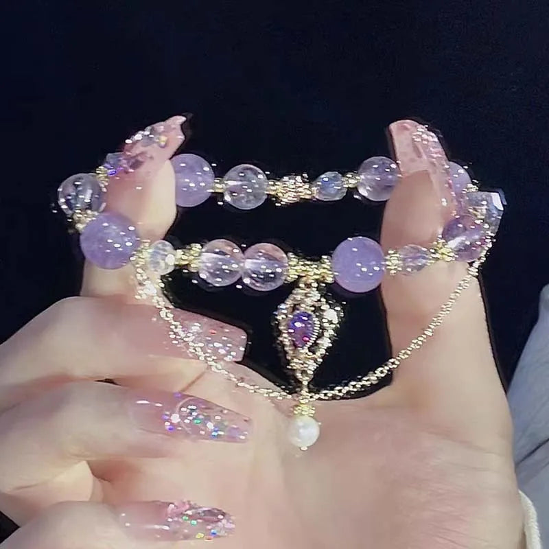Light Luxury Purple Glass Crystal Beaded Bracelets