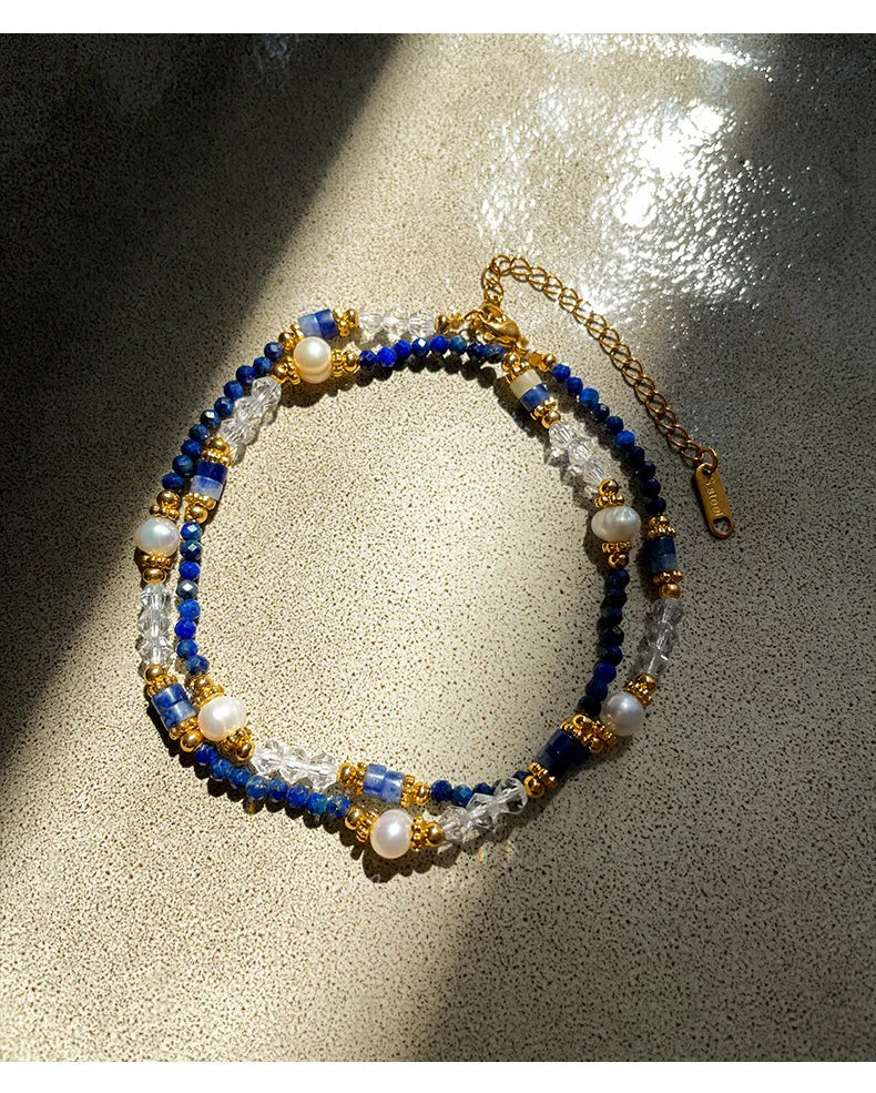 New Design 100% Natural Freshwater Pearl & Lazurite Stone 14K Gold Filled Female Jewelry