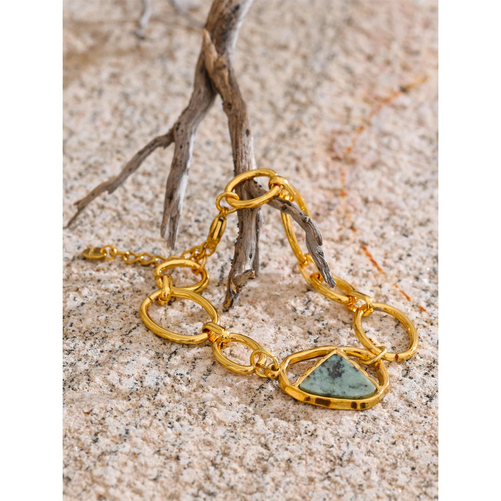 Stainless Steel PVD Gold Plated Natural Stone Bangle