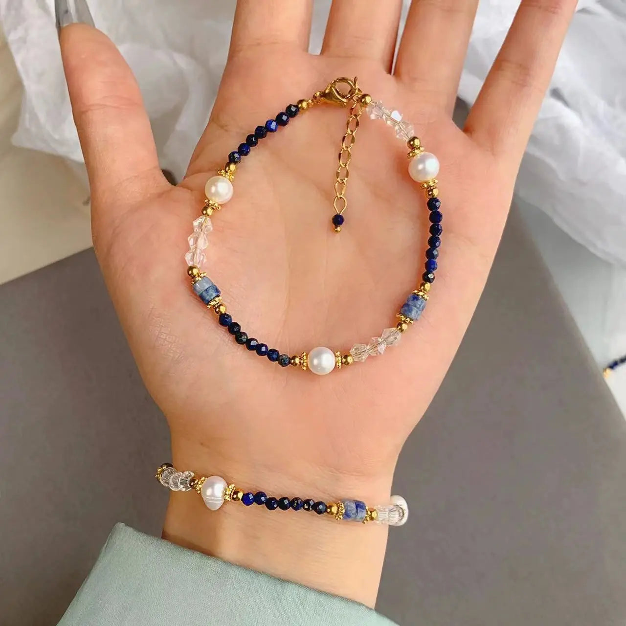 New Design 100% Natural Freshwater Pearl & Lazurite Stone 14K Gold Filled Female Jewelry