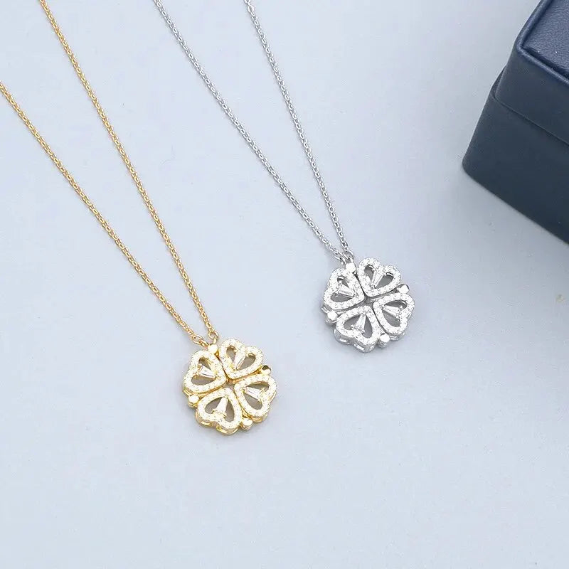 Magnet Four Heart Flower Pendant - Stainless Steel