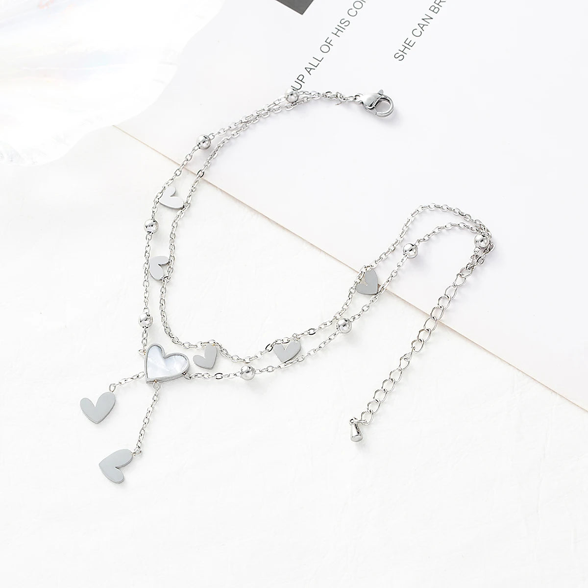 Shell Inlaid Heart Anklet | Golden Stainless Steel