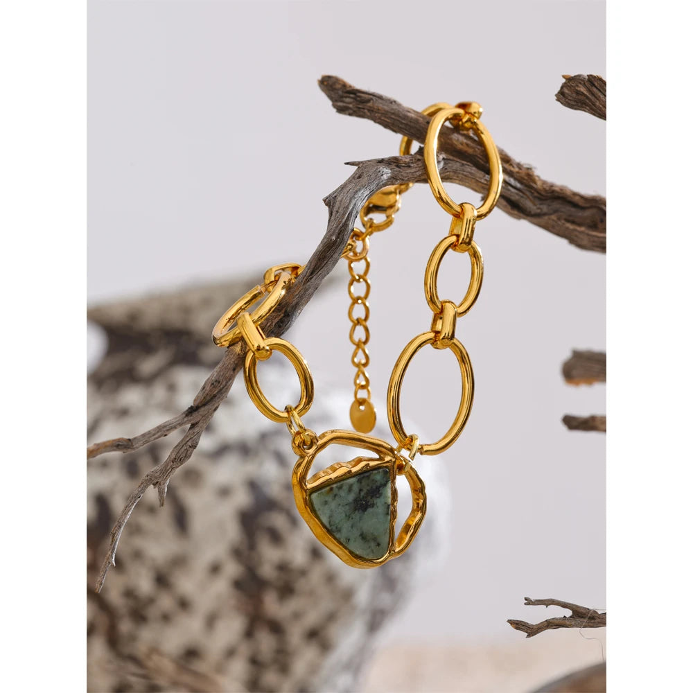 Stainless Steel PVD Gold Plated Natural Stone Bangle