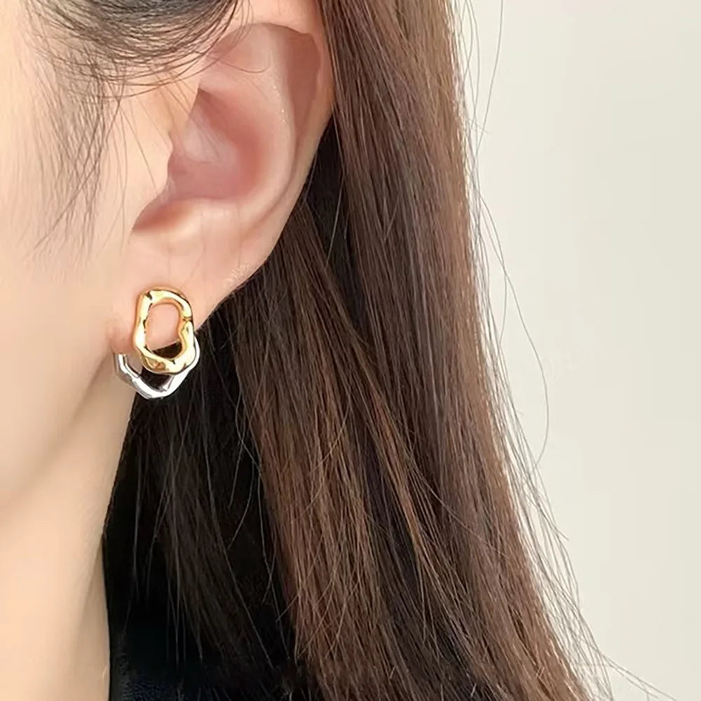 Stainless Steel Droplet Stud Earrings - Vintage Two Way Mix Color Jewelry