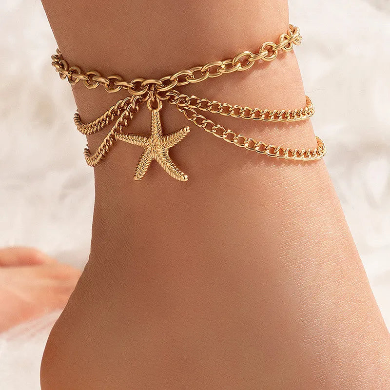 Boho Tassel Chain Anklet | Snake Starfish Heart Charms