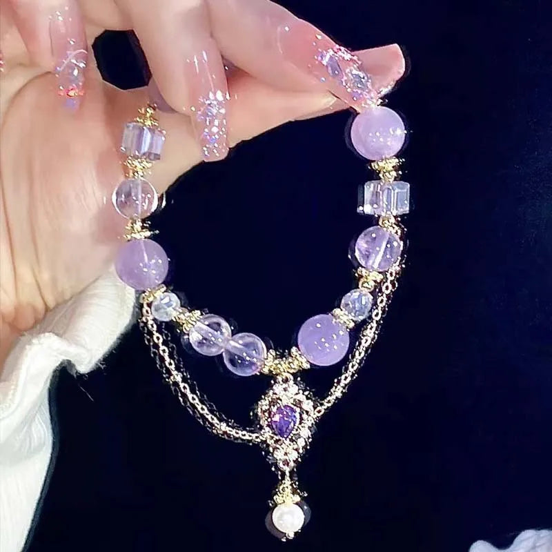 Light Luxury Purple Glass Crystal Beaded Bracelets