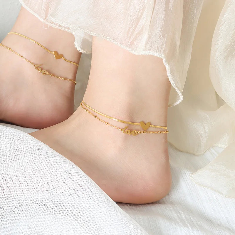 Stainless Steel 18K Gold Plated Love Letter Anklet