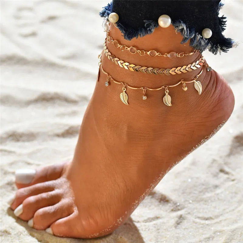 Boho Tassel Chain Anklet | Snake Starfish Heart Charms
