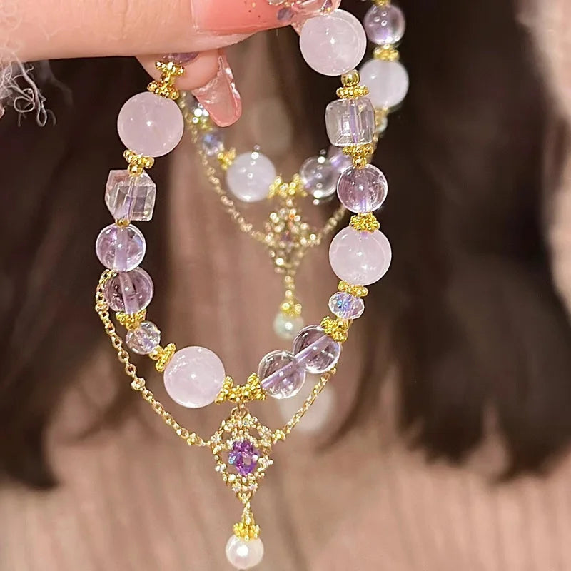 Light Luxury Purple Glass Crystal Beaded Bracelets
