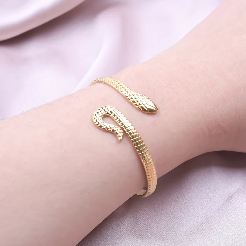 Snake Cuff – Handcrafted Stainless Steel Punk Bracelet for Women