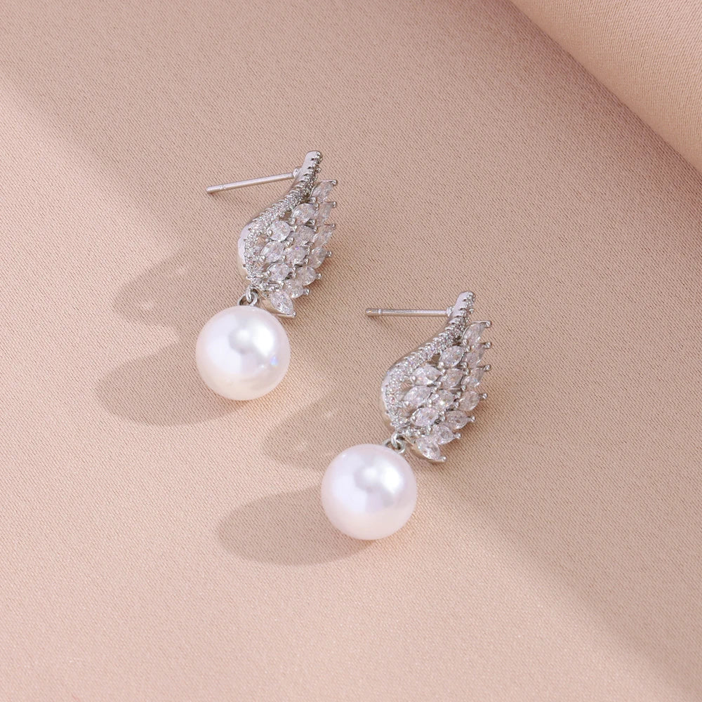 ✅ Zircon Wing Pearl Jewelry Set | Luxury Stainless Steel Daily Wear