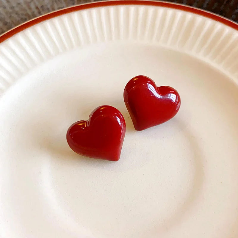 LoveHoop Red Heart Earrings – Geometric Party Jewelry