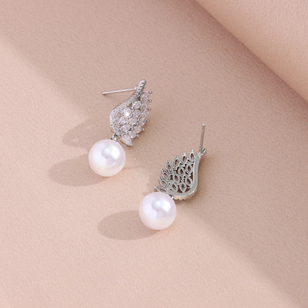 ✅ Zircon Wing Pearl Jewelry Set | Luxury Stainless Steel Daily Wear
