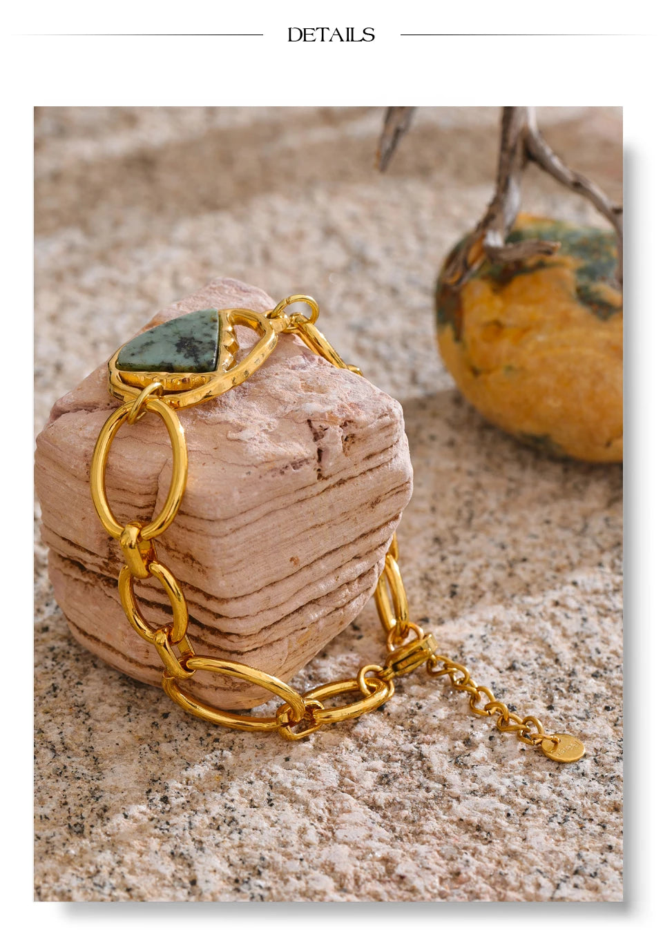 Stainless Steel PVD Gold Plated Natural Stone Bangle