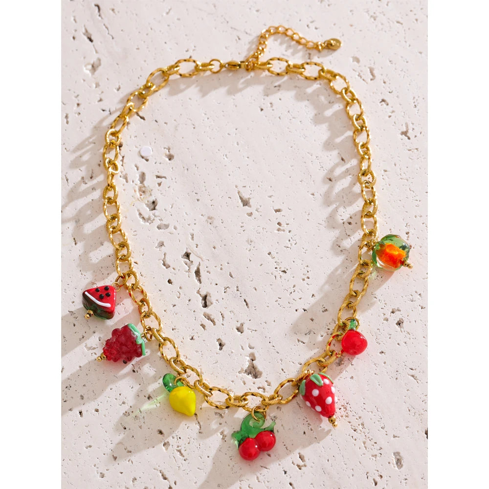 Stainless Steel Fruit Charm Necklace