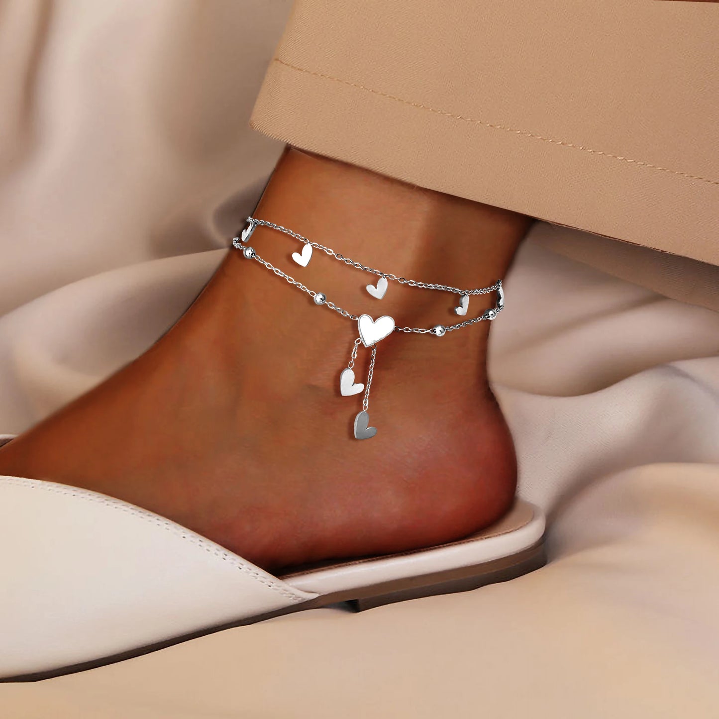 Shell Inlaid Heart Anklet | Golden Stainless Steel