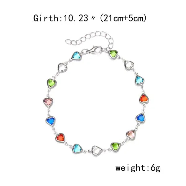 Vintage Boho Love Heart Crystal Colorful Anklet for Women Butterfly