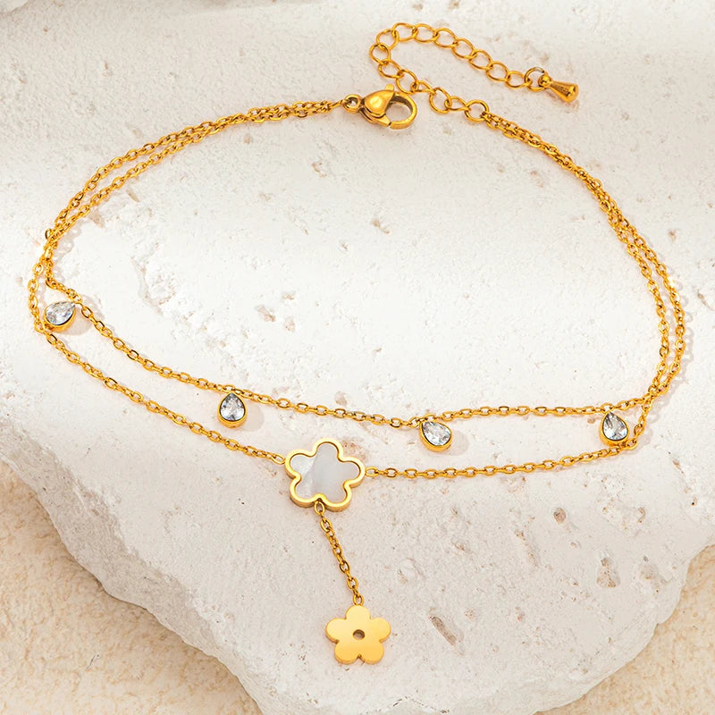 316L Stainless Double Layered Flower Butterfly Anklet