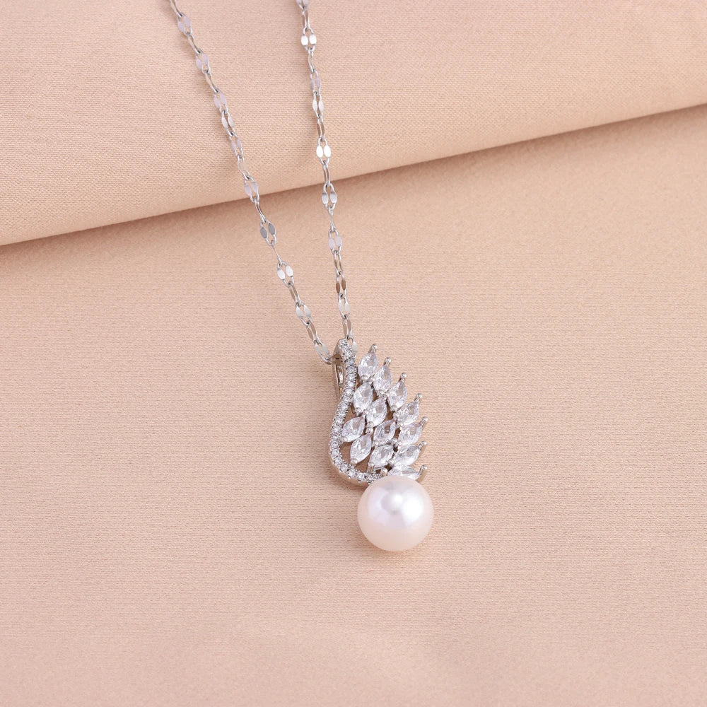 ✅ Zircon Wing Pearl Jewelry Set | Luxury Stainless Steel Daily Wear
