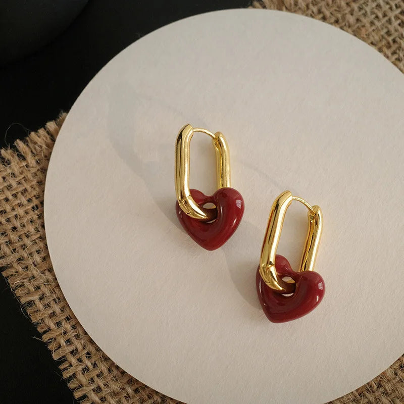 LoveHoop Red Heart Earrings – Geometric Party Jewelry