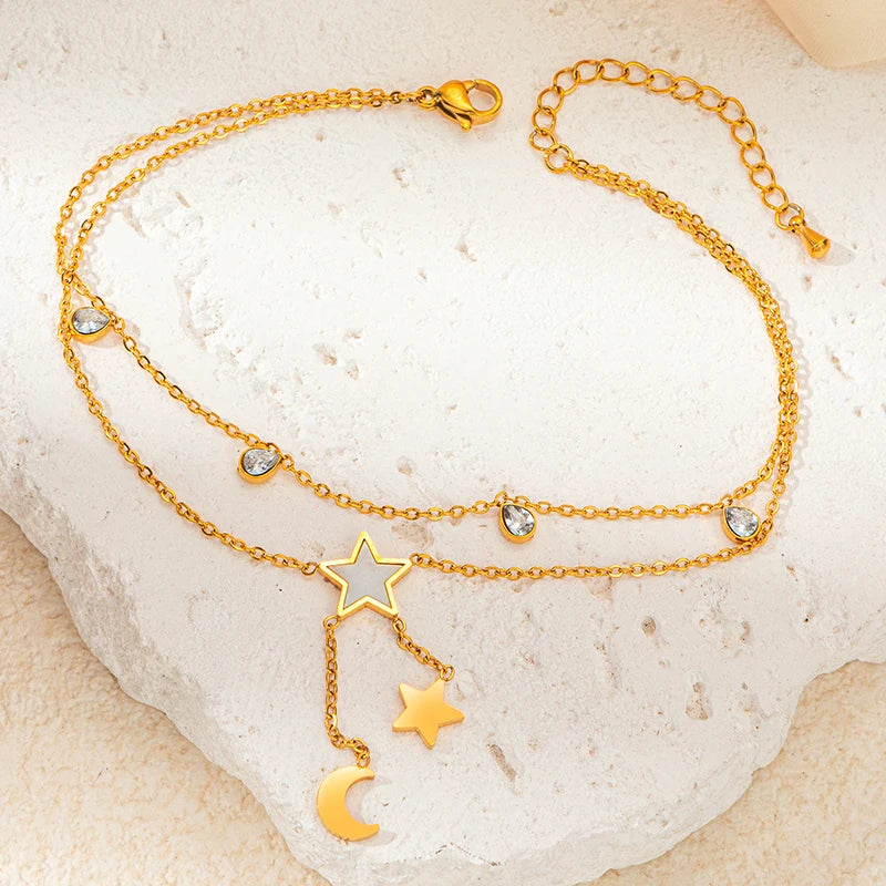 316L Stainless Double Layered Flower Butterfly Anklet
