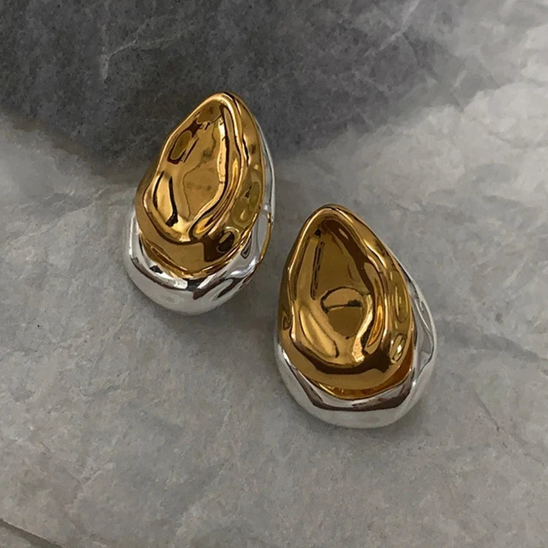 Stainless Steel Droplet Stud Earrings - Vintage Two Way Mix Color Jewelry
