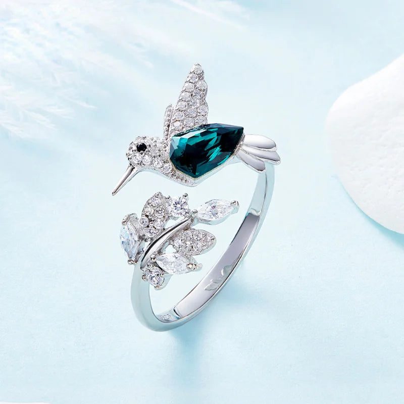 Elegant Natural Blue Stone Hummingbird Adjustable Ring