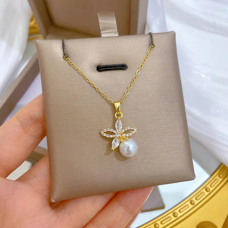 Stainless Steel Micro-Inlaid Flower Set | Pearl Girl Accessories
