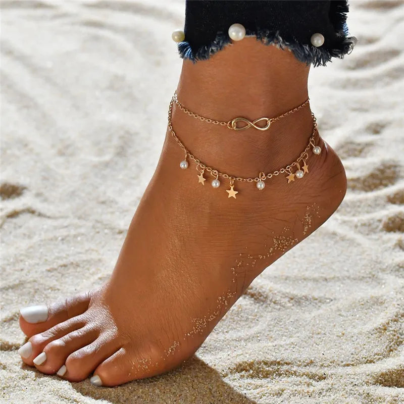 Boho Tassel Chain Anklet | Snake Starfish Heart Charms