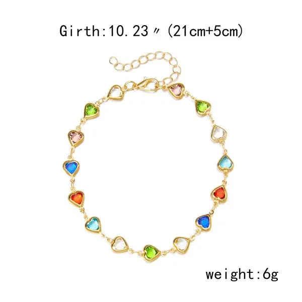 Vintage Boho Love Heart Crystal Colorful Anklet for Women Butterfly
