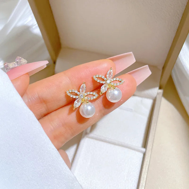 Stainless Steel Micro-Inlaid Flower Set | Pearl Girl Accessories